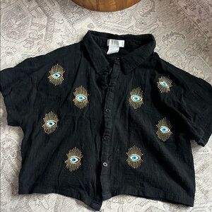 Black Crop Linen Buttondown